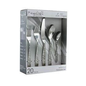 MegaChef La Vague 20 Piece Flatware Utensil Set, Stainless Steel Silverware Metal Service for 4 in Silver