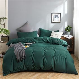 Simple Style Bedding 4 Piece Quilt Cover Sheet Pillowcase Cotton Spring Summer Autumn Winter Solid Two-color Student Dormitory (Color: Dark green, size: 200x230cm 4-piece)